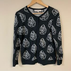 LOFT Ann Taylor Cardigan Women’s Medium Sweater Gray Floral Summer Lightweight